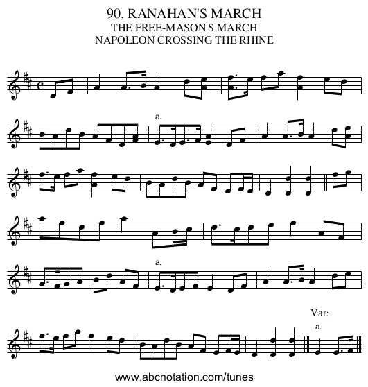 90. RANAHAN'S MARCH - staff notation