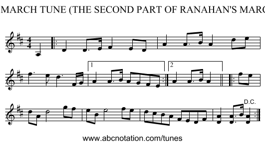 91. MARCH TUNE (THE SECOND PART OF RANAHAN'S MARCH) - staff notation