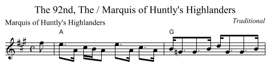 92nd, The / Marquis of Huntly's Highlanders, The - staff notation
