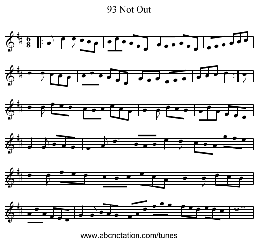 93 Not Out - staff notation