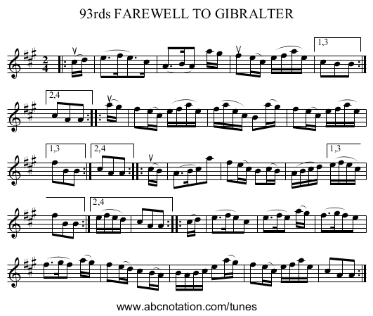 93rds FAREWELL TO GIBRALTER - staff notation