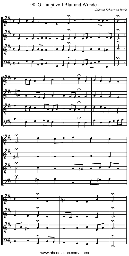 98. O Haupt voll Blut und Wunden - staff notation