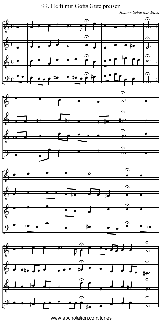 99. Helft mir Gotts G&uuml;te preisen - staff notation