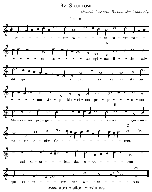9v. Sicut rosa - staff notation