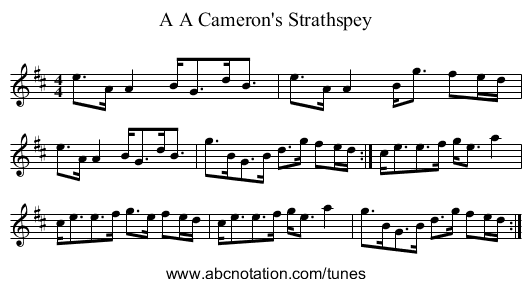 A A Cameron's Strathspey - staff notation