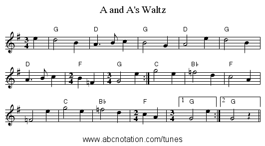 A and A's Waltz - staff notation