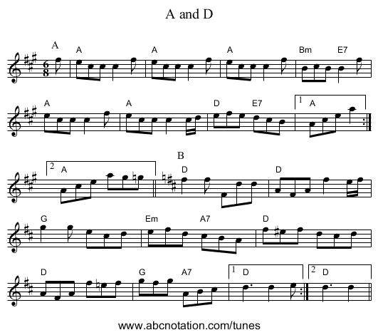 A and D - staff notation