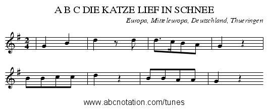 A B C DIE KATZE LIEF IN SCHNEE - staff notation