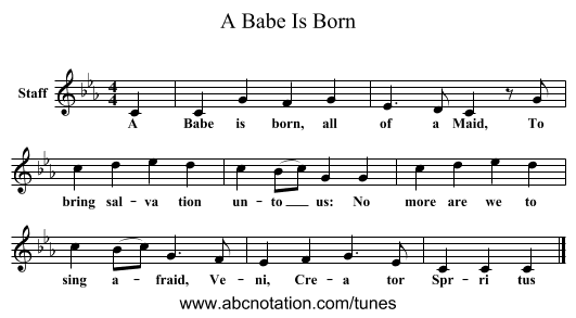 A Babe Is Born - staff notation