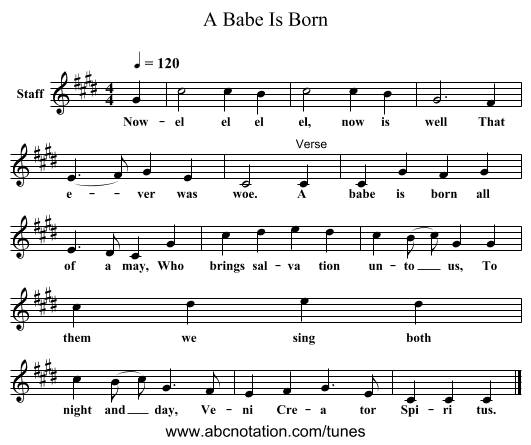 A Babe Is Born - staff notation