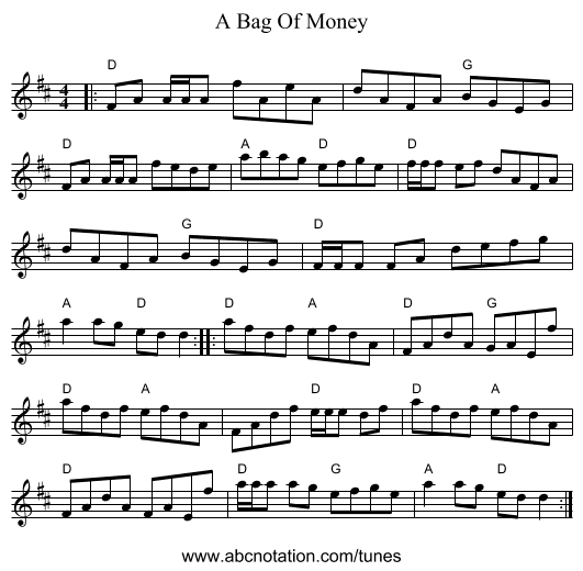 A Bag Of Money - staff notation