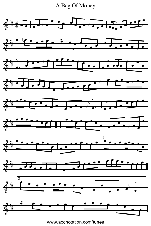 A Bag Of Money - staff notation