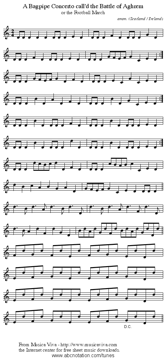 A Bagpipe Concerto call'd the Battle of Aghrem - staff notation
