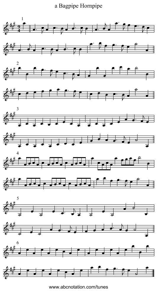 a Bagpipe Hornpipe - staff notation