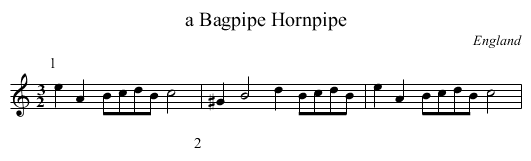 a Bagpipe Hornpipe - staff notation