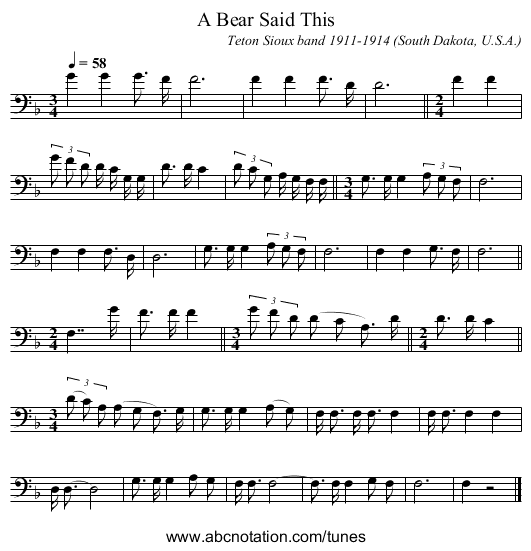A Bear Said This - staff notation