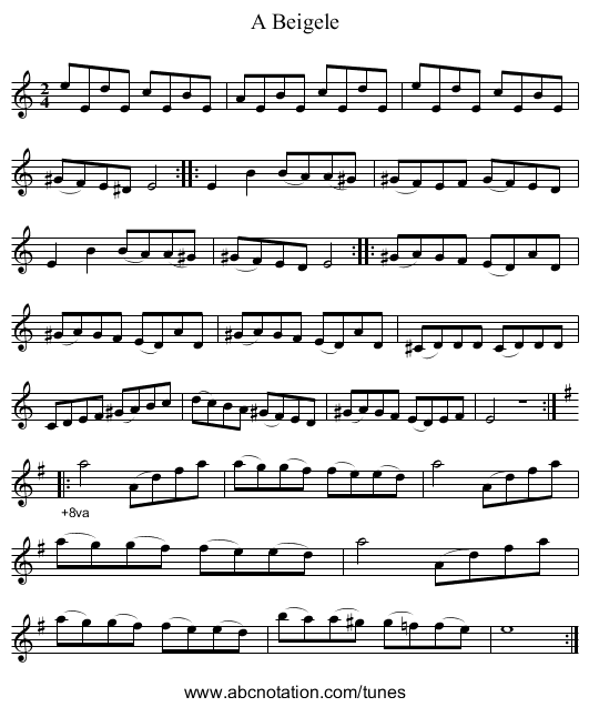 A Beigele - staff notation