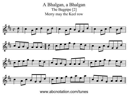 A Bhalgan, a Bhalgan - staff notation
