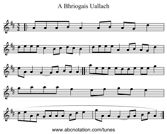 A Bhriogais Uallach - staff notation