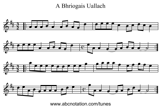 A Bhriogais Uallach - staff notation