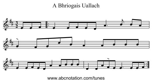 A Bhriogais Uallach - staff notation