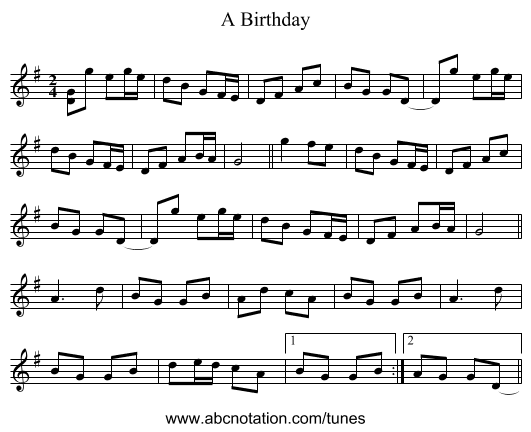 A Birthday - staff notation