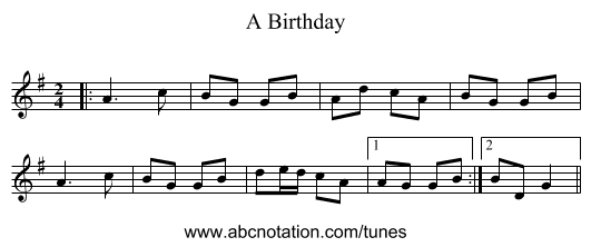 A Birthday - staff notation
