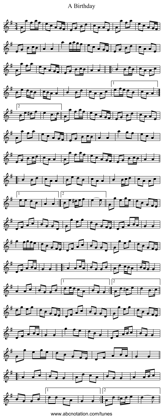 A Birthday - staff notation