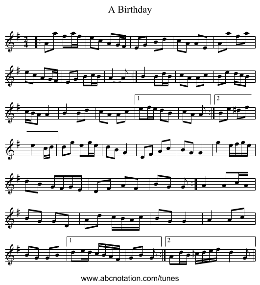 A Birthday - staff notation