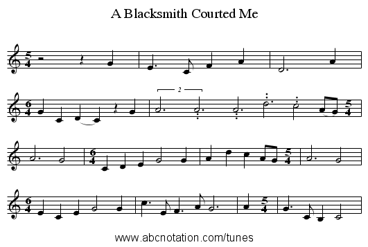 A Blacksmith Courted Me - staff notation