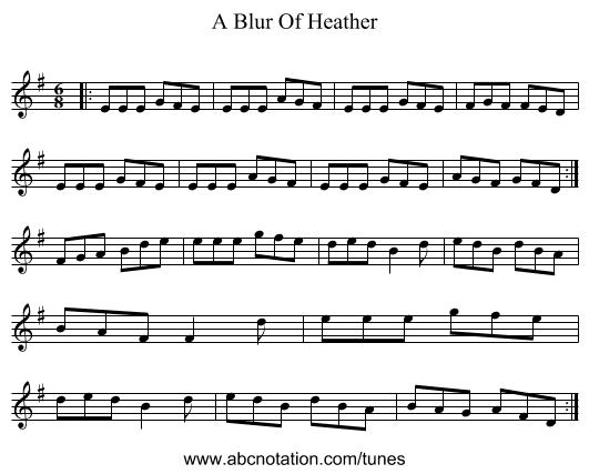A Blur Of Heather - staff notation