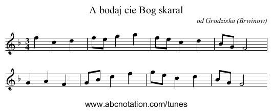 A bodaj cie Bog skaral - staff notation