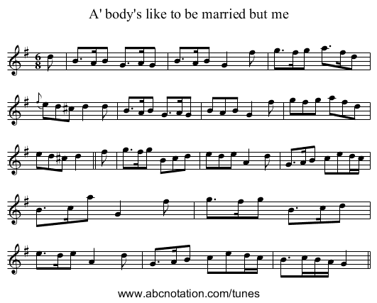 A' body's like to be married but me - staff notation