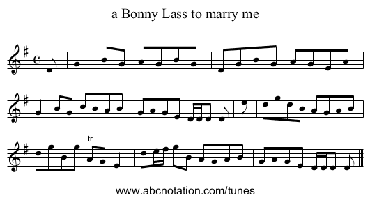 a Bonny Lass to marry me - staff notation