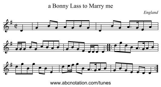a Bonny Lass to Marry me - staff notation