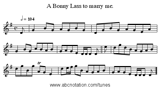 A Bonny Lass to marry me. - staff notation