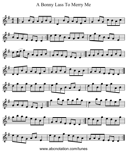 A Bonny Lass To Merry Me - staff notation
