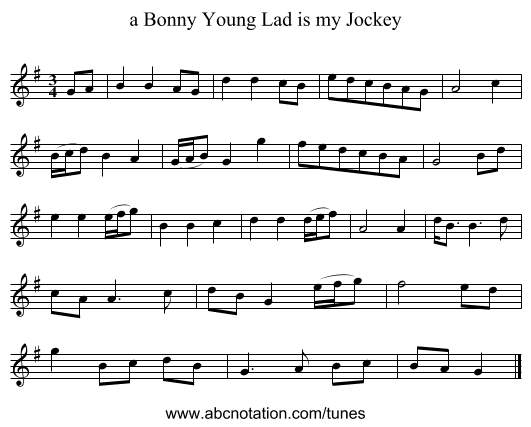 a Bonny Young Lad is my Jockey - staff notation