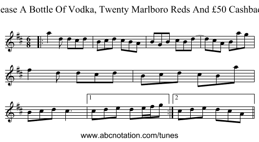 A Bottle Of Vodka, Twenty Marlboro Reds And £50 Cashback, Please - staff notation