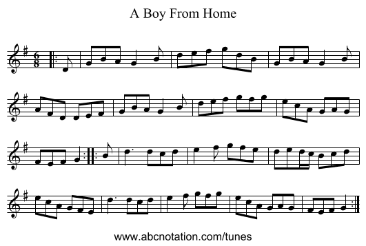 A Boy From Home - staff notation