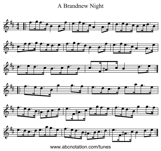 A Brandnew Night - staff notation