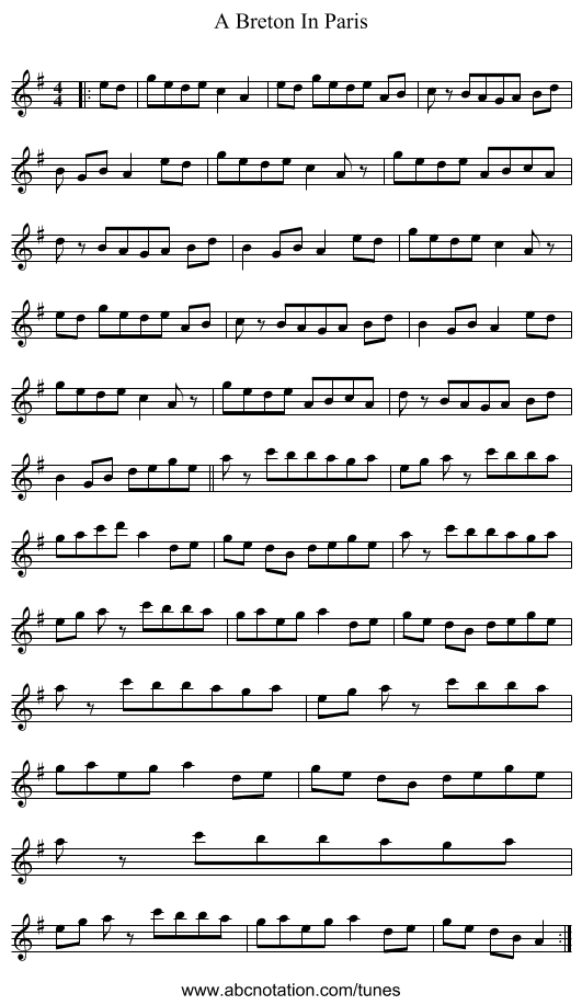 A Breton In Paris - staff notation