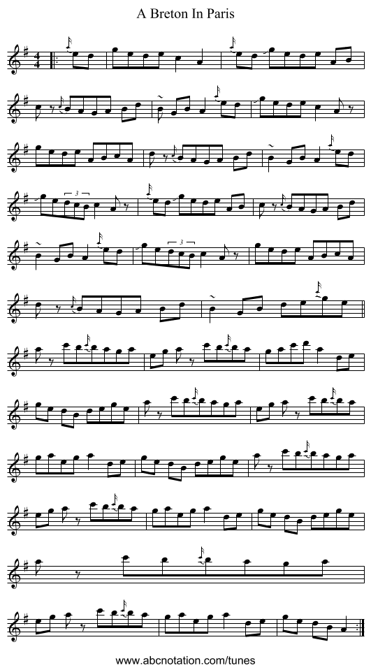 A Breton In Paris - staff notation