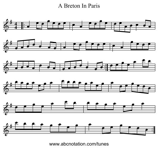 A Breton In Paris - staff notation