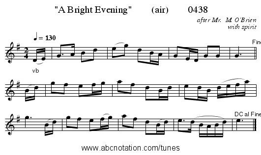 A Bright Evening (air) 0438 - staff notation