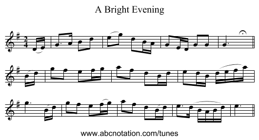 A Bright Evening - staff notation