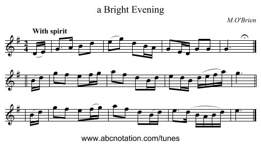 a Bright Evening - staff notation