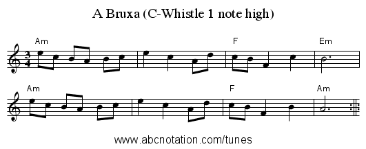 A Bruxa (C-Whistle 1 note high) - staff notation