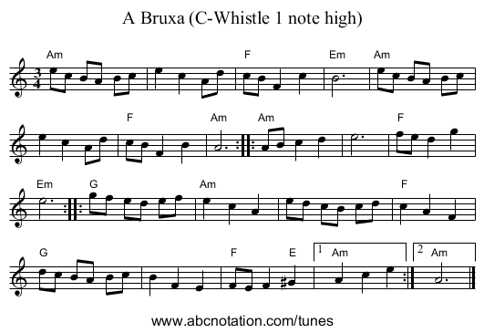 A Bruxa (C-Whistle 1 note high) - staff notation