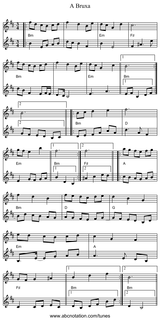 A Bruxa - staff notation